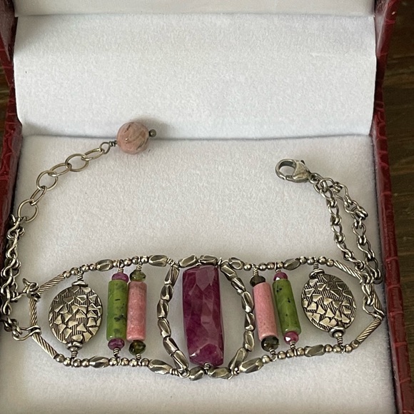 Maude & Nell Jewelry - Silver Ruby, Malachite, Pink Quartz Boutique Bracelet